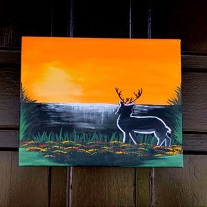 Deer Sunset Canvas Painting
